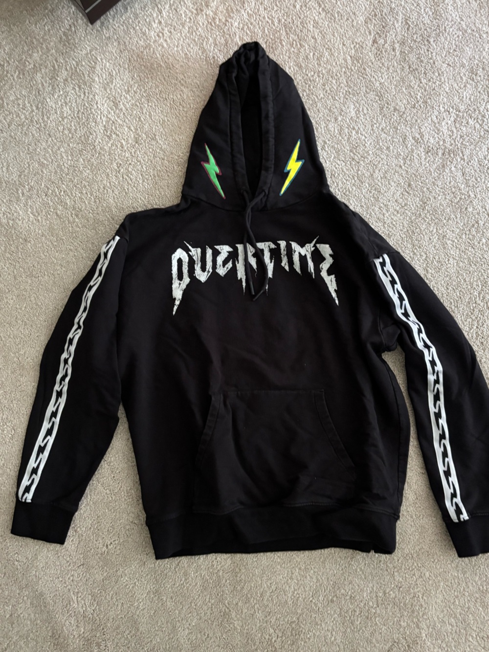 Overtime Black Graphic Hoodie with Lightning Details